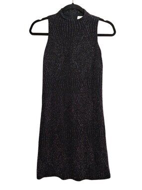 ECI Metallic Black Dress Silver Sleeveless Sparkle Print Shift Mini XSmall